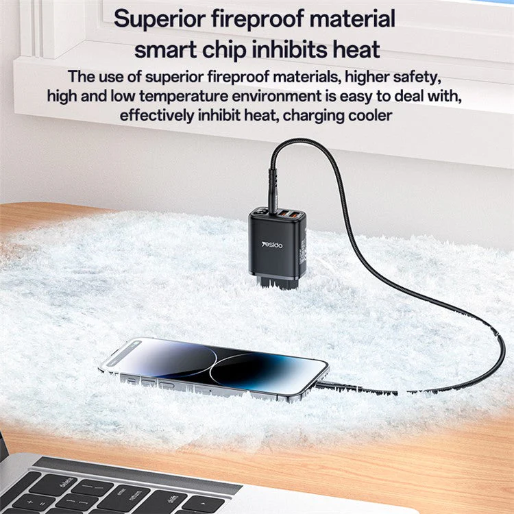 YESIDO YC67 Digital Display 17W Wall Charger 2 USB + 1 Type-C Phone Tablet Charging Adapter, EU Plug - Image 5