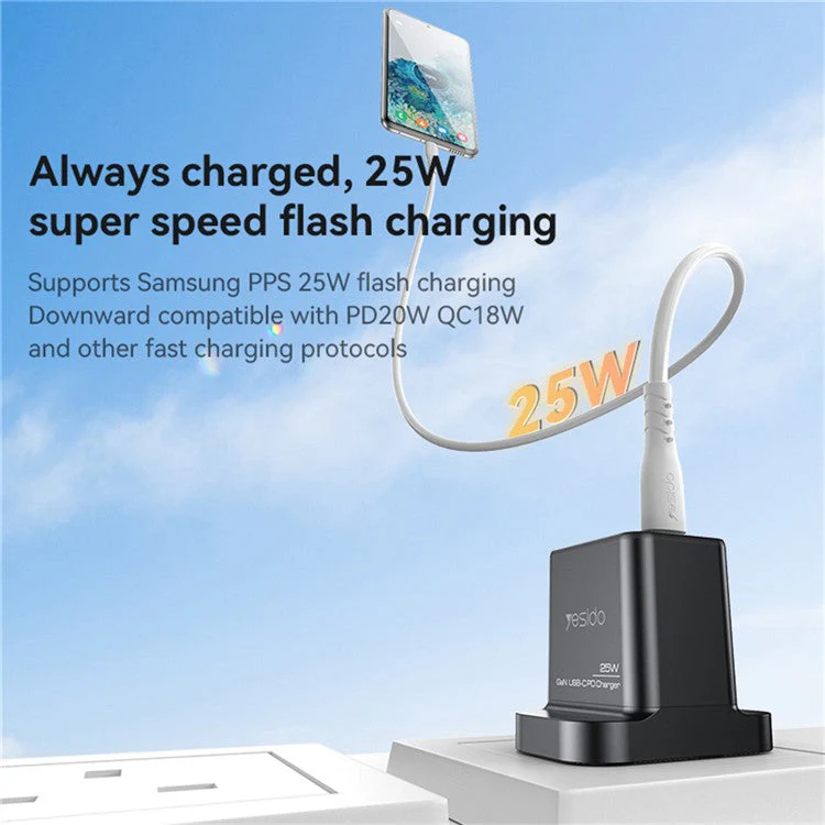 YESIDO YC81 GaN 25W Phone Charger Type-C Port Power Adapter - Image 3