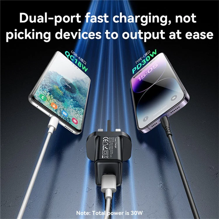 YESIDO YC83 GaN 30W Phone Charger USB+Type-C Port Power Adapter - Image 3