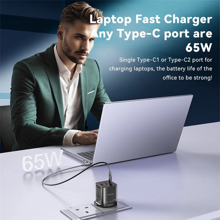 YESIDO YC84 USB + 2 Type-C 65W Fast Charging Travel GaN Power Adapter, UK Plug - Image 3