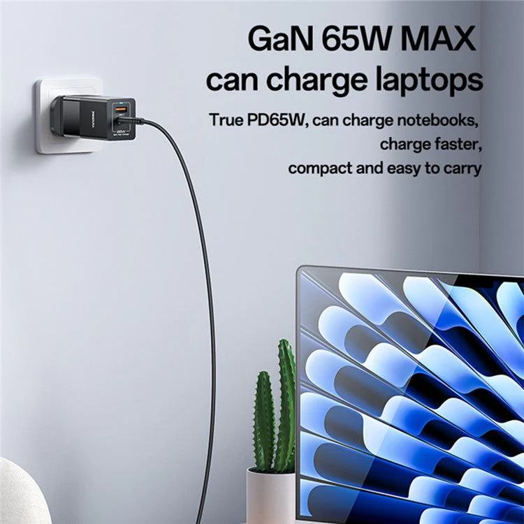 YESIDO YC92 USB-A + Type-C Dual Port 65W Fast Charging Power Adapter with Type-C Cable, UK Plug - Image 6