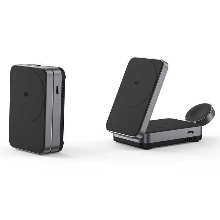 YF-M27 Qi2 Certified 3-in-1 15W Magnetic Wireless Charger with Aluminum Alloy Frame for Earbuds / Apple Watch / iPhone - Black - Image 3