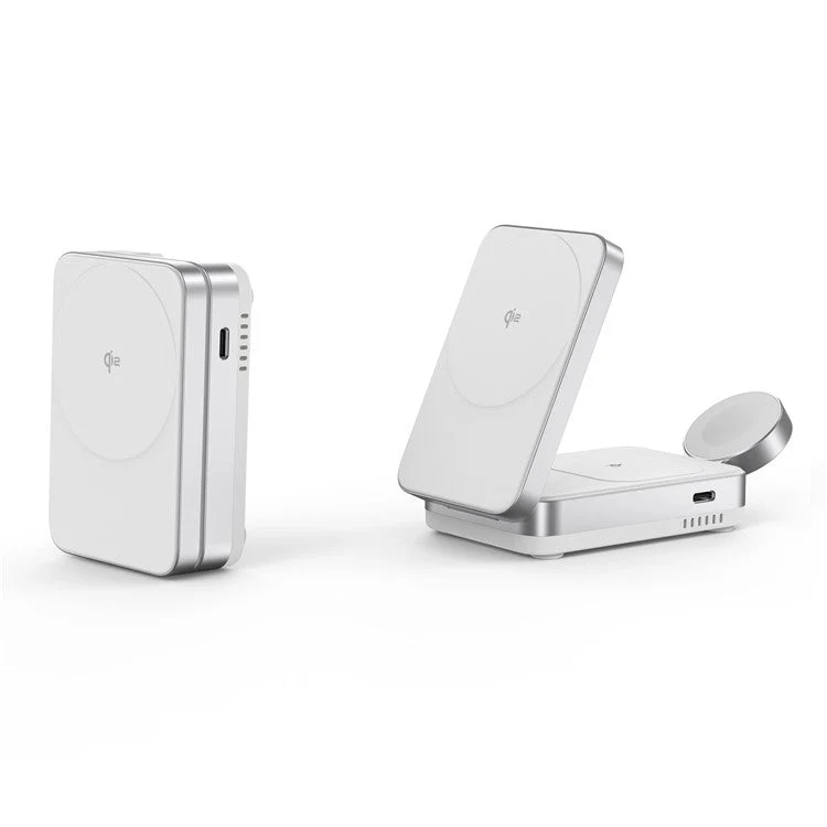 YF-M27 Qi2 Certified 3-in-1 15W Magnetic Wireless Charger with Aluminum Alloy Frame for Earbuds  /  Apple Watch  /  iPhone - White - Image 3