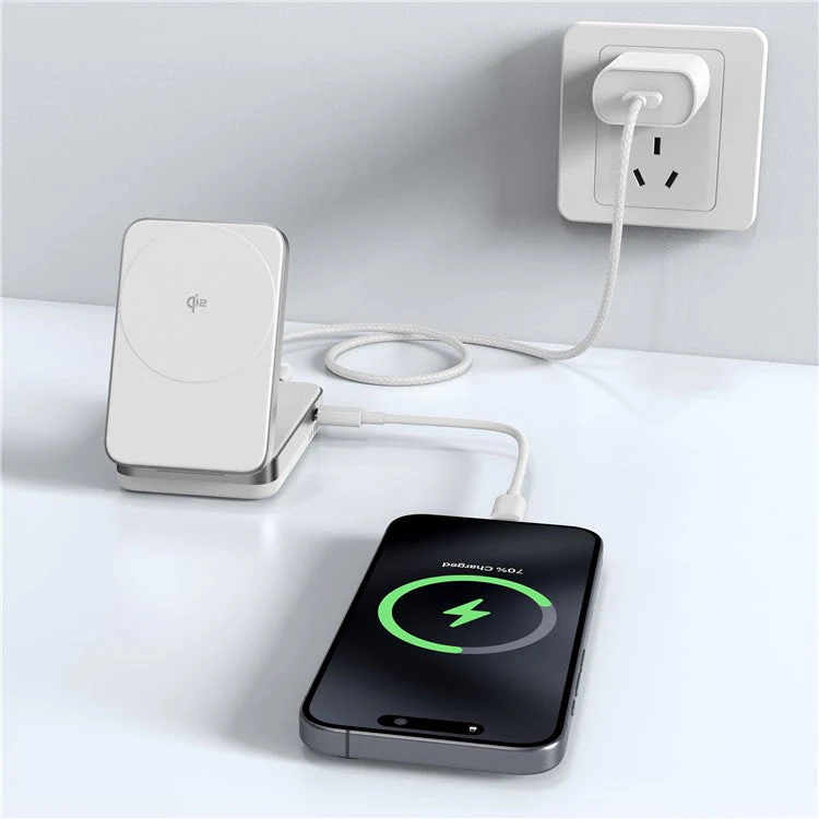 YF-M29 Qi2 Certified 2-in-1 15W Magnetic Wireless Charger with Aluminum Alloy Frame for Earbuds  /  iPhone - White - Image 7