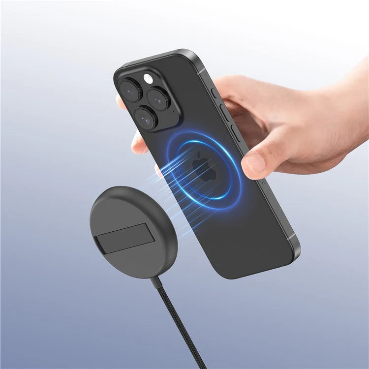 YF-M3C For iPhone 15-12 Qi2 Certified Aluminum Alloy 15W Max Magnetic Wireless Charger Pad with Bracket - Black - Image 8