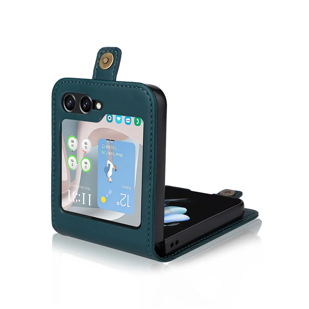 YIKATU YK-001 For Samsung Galaxy Z Flip7 FE 5G / Z Flip6 5G Case Leather Phone Cover with Card Slots - Blue - Image 3