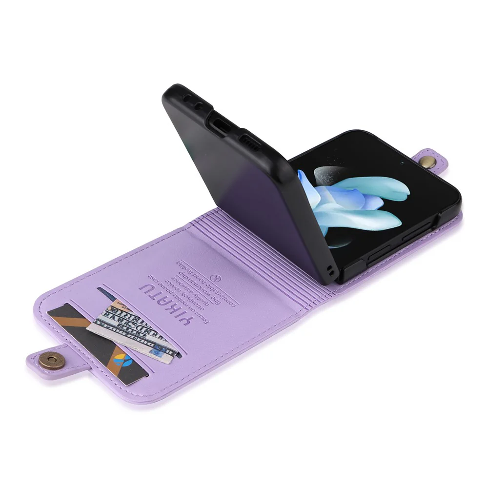 YIKATU YK-001 For Samsung Galaxy Z Flip7 FE 5G / Z Flip6 5G Case Leather Phone Cover with Card Slots - Light Purple - Image 7