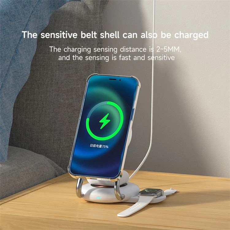 YN-21 3-in-1 15W Magnetic Wireless Charger Desktop Charging Stand for Cell Phone, Watch, Headset - Black - Image 3