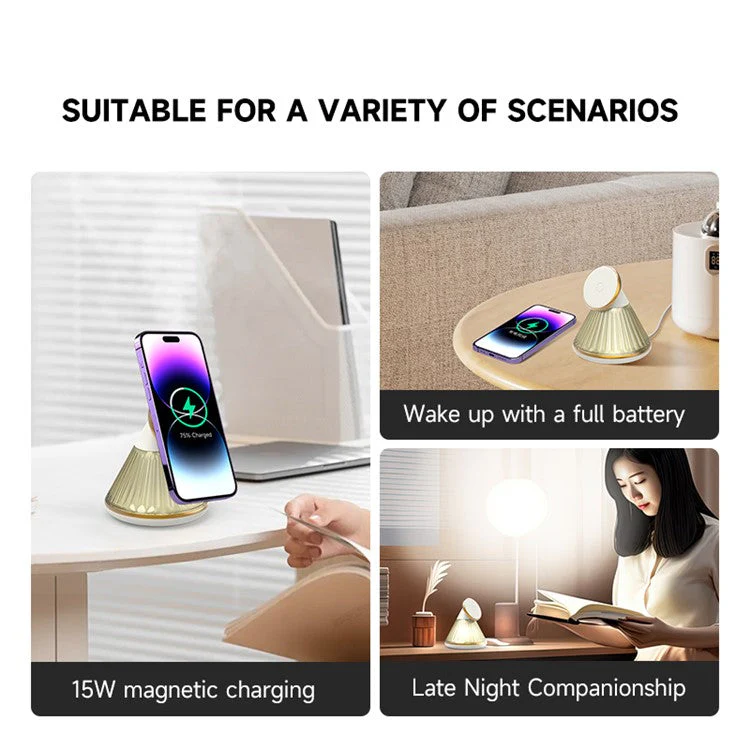 YN-22 Magnetic Wireless Charger with Night Light, Smartphone Charging Stand - Grey - Image 2