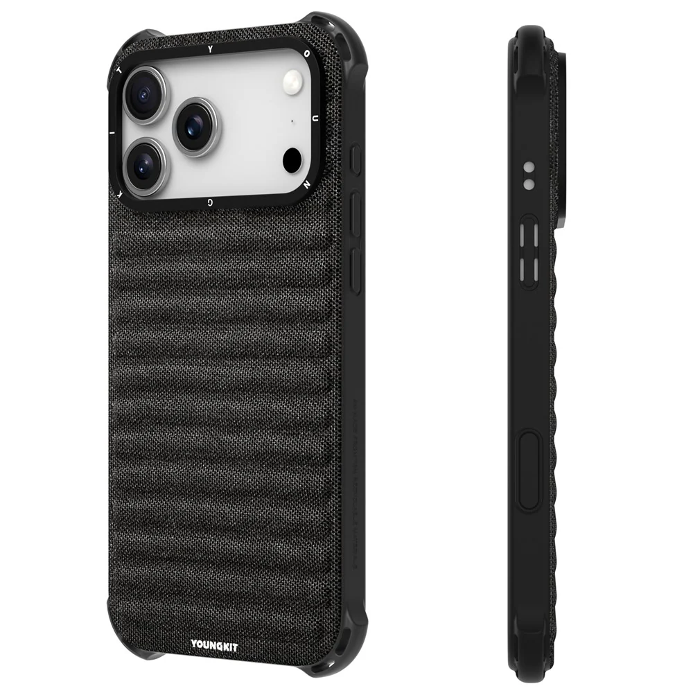 YOUNGKIT For iPhone 17 Pro Max Magnetic Case Jeans Cloth Texture TPU Canvas Phone Back Cover - Black - Image 3