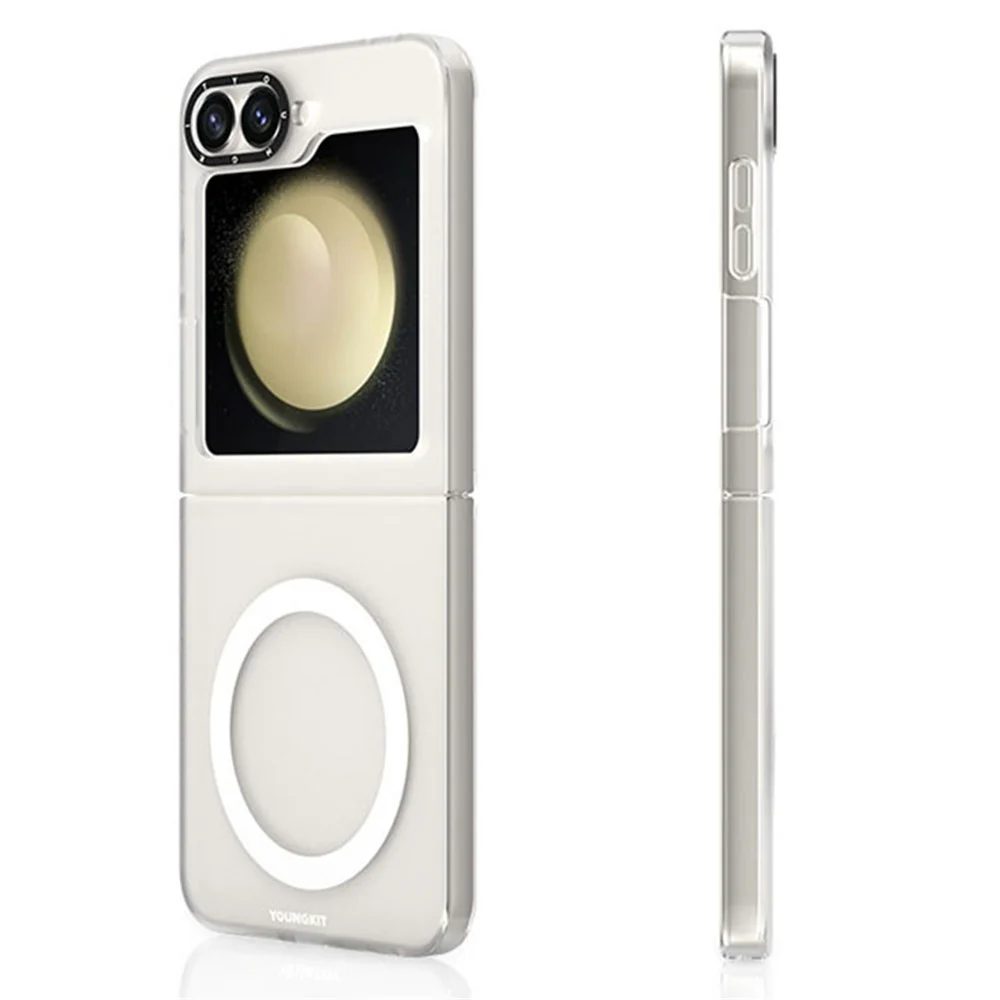 YOUNGKIT For Samsung Galaxy Z Flip7 FE 5G / Z Flip6 5G Magnetic Case PET+TPU Phone Cover Anti-fingerprint - White - Image 2