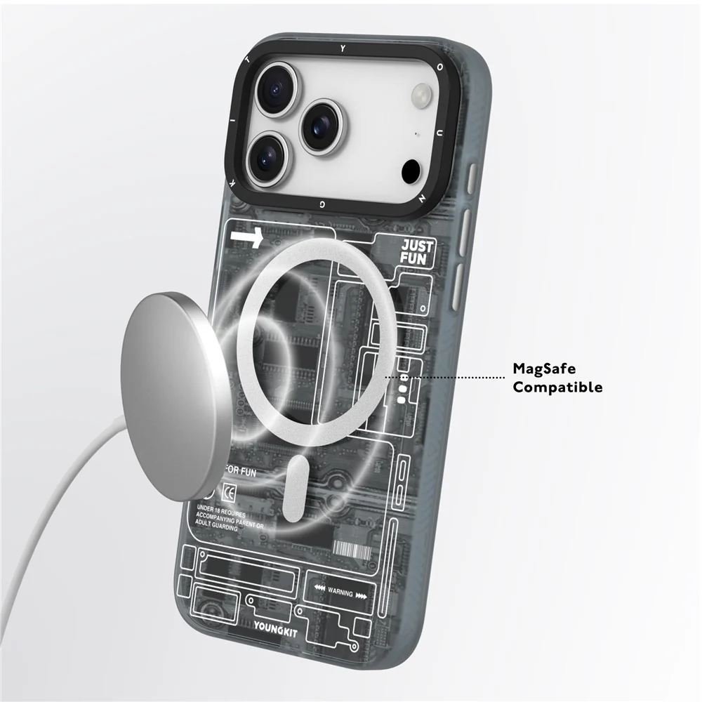 YOUNGKIT Technology Series for iPhone 17 Pro Max Magnetic Case Hard PC IMD Phone Cover - Ghost Grey - Image 5