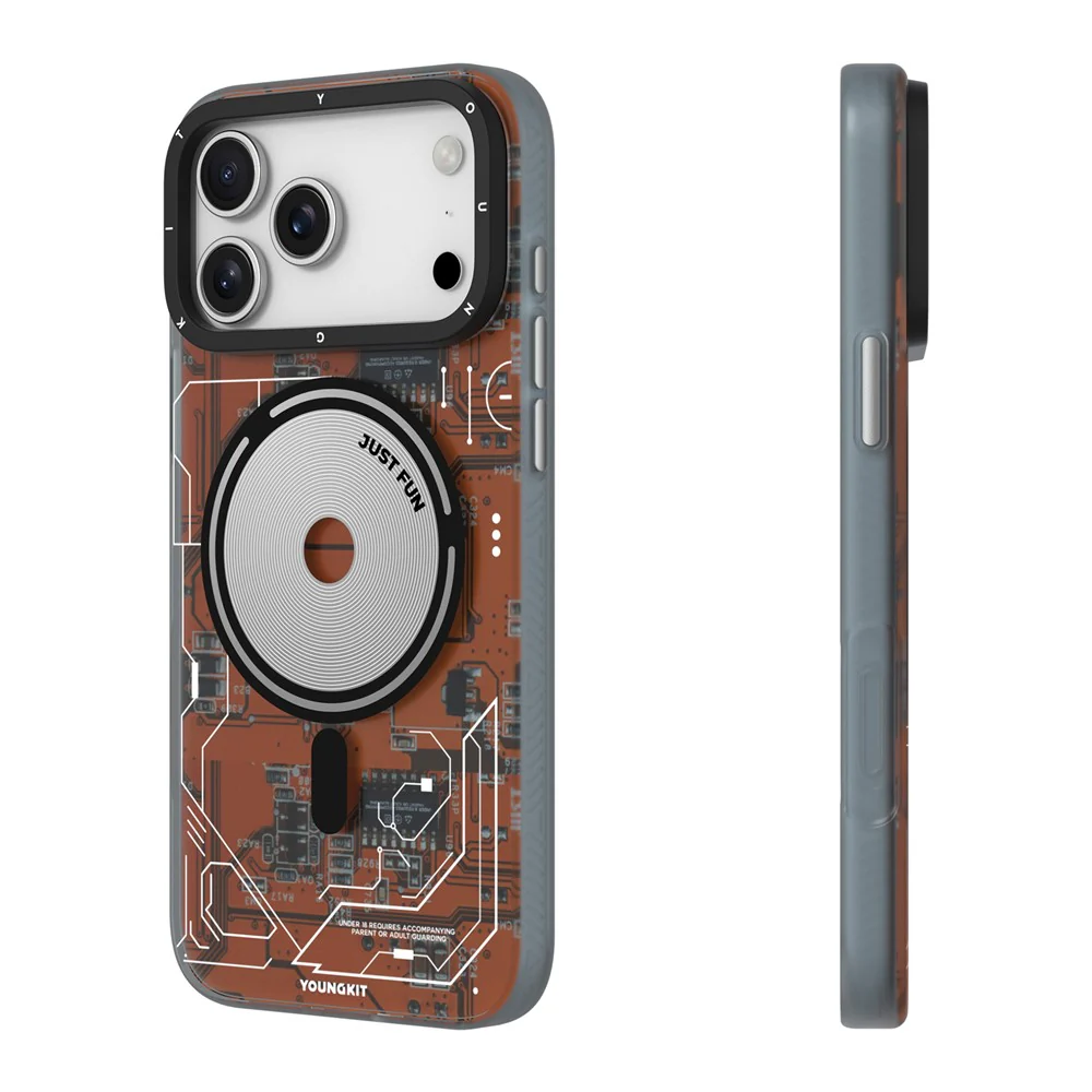 YOUNGKIT Technology Series for iPhone 17 Pro Max Magnetic Case Hard PC IMD Phone Cover - Lava Orange - Image 3