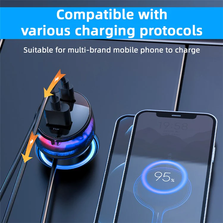 YQ4 Car Charger 5 Ports Charging Adapter with 1.5m Cable for Back Seat Charging - Image 3