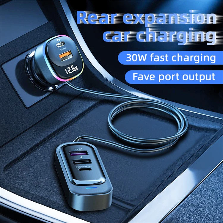 YQ5 5 Multi Ports USB C Car Charger for Rear Seat 105W Fast Car Charger PD 30W Cigarette Lighter Adapter - Image 2