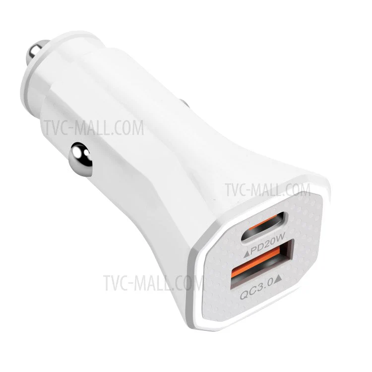 YSY-316PD20W QC3.0 USB + PD 20W Type-C Dual Port Mobile Phone Car Charger Fast Charging Adapter - White - Image 2