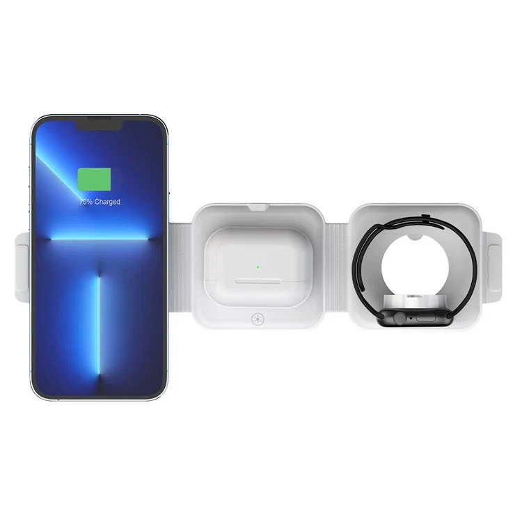 Z12 Folding Magnetic Wireless Charger 3-in-1 Charging Pad for iPhone 14 / Apple Watch / Airpods Pro (CE Certified) - White - Image 4