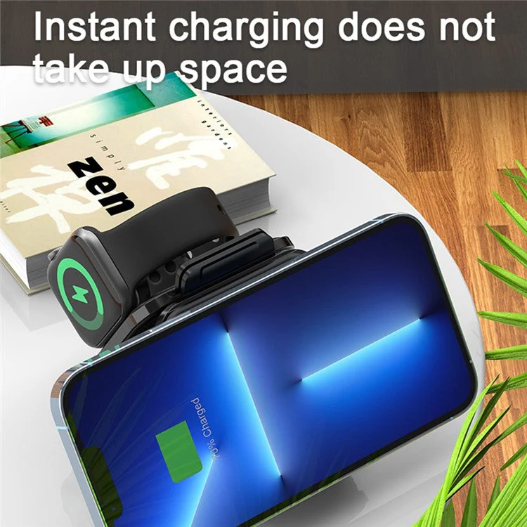 Z12 Folding Magnetic Wireless Charger 3-in-1 Charging Pad for iPhone 14 / Apple Watch / Airpods Pro (CE Certified) - White - Image 5