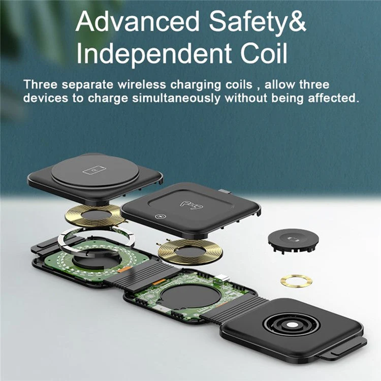 Z12 Folding Magnetic Wireless Charger 3-in-1 Charging Pad for iPhone 14 / Apple Watch / Airpods Pro (CE Certified) - White - Image 7