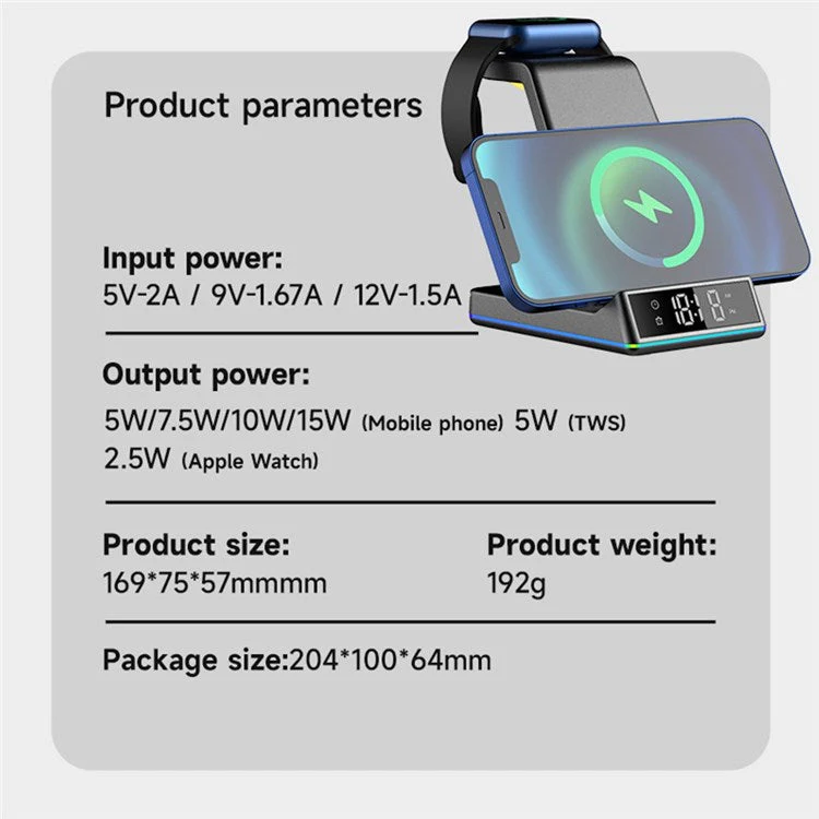 Z6 Foldable 5-in-1 15W Magnetic Wireless Charger with Flashy Atmosphere Light/Digital Clock Multi-Function Wireless Charging Stand - Image 7