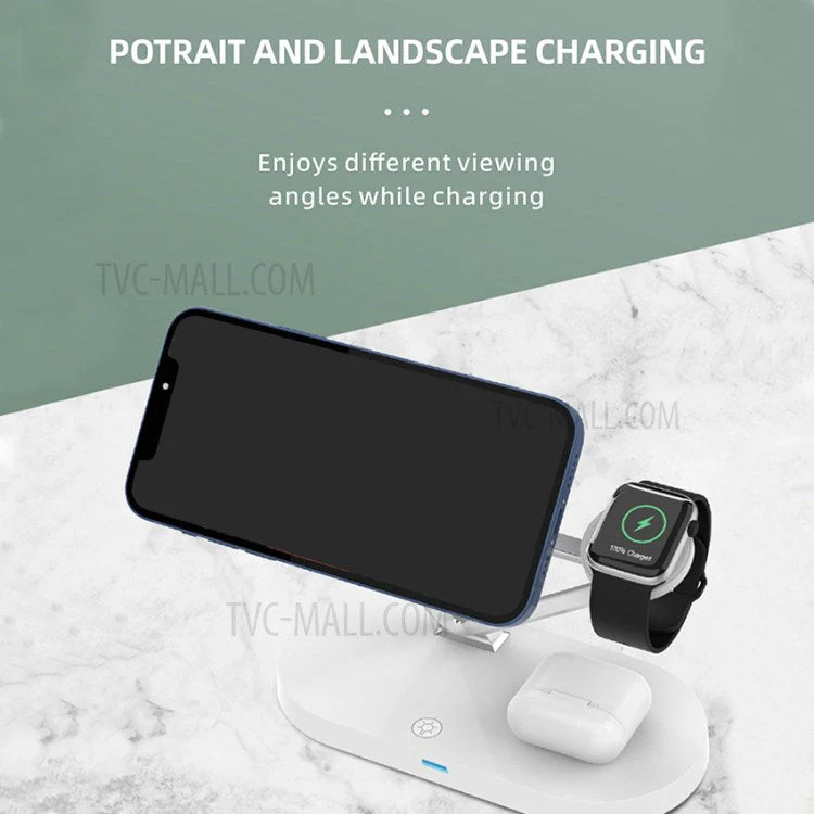 Z9 5-in-1 15W Magnetic Wireless Charger LED Atmosphere Light Desktop Wireless Charging Stand Dock with USB Output Port for iPhone/Apple Watch/AirPods - Image 5