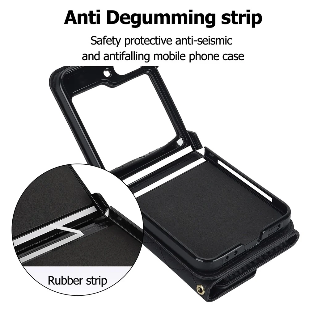 ZD 03 for Samsung Galaxy Z Flip7 FE 5G / Z Flip6 5G Case Bag Design PU Leather Crossbody Phone Cover RFID Blocking - Black - Image 2