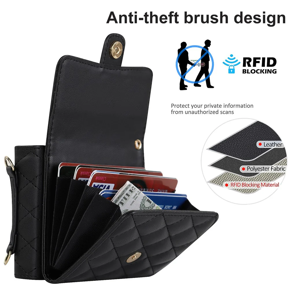 ZD 03 for Samsung Galaxy Z Flip7 FE 5G / Z Flip6 5G Case Bag Design PU Leather Crossbody Phone Cover RFID Blocking - Black - Image 4
