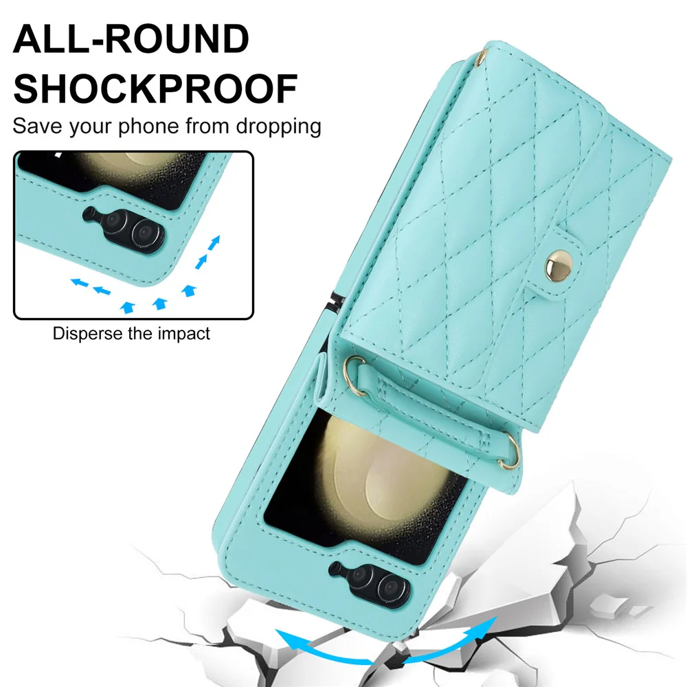 ZD 03 for Samsung Galaxy Z Flip7 FE 5G / Z Flip6 5G Case Bag Design PU Leather Crossbody Phone Cover RFID Blocking - Blue - Image 3