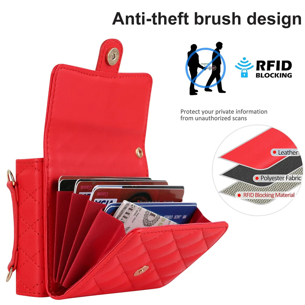 ZD 03 for Samsung Galaxy Z Flip7 FE 5G / Z Flip6 5G Case Bag Design PU Leather Crossbody Phone Cover RFID Blocking - Red - Image 4