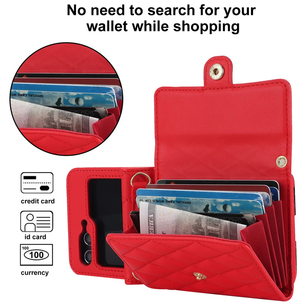 ZD 03 for Samsung Galaxy Z Flip7 FE 5G / Z Flip6 5G Case Bag Design PU Leather Crossbody Phone Cover RFID Blocking - Red - Image 5