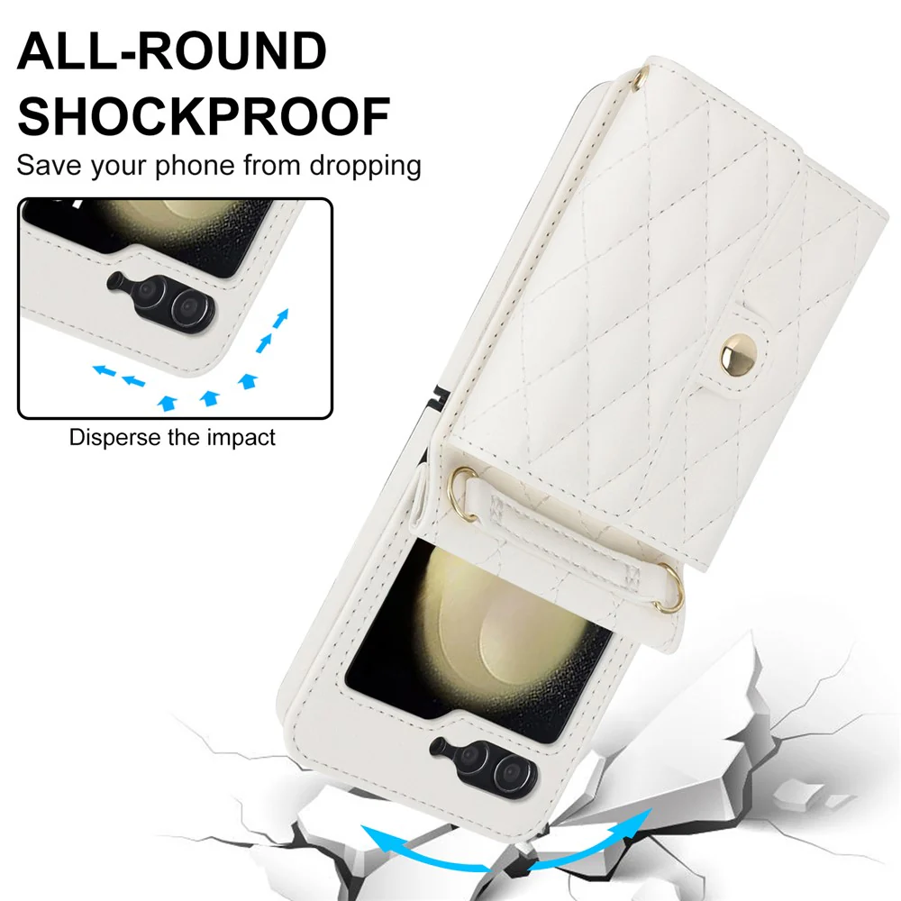 ZD 03 for Samsung Galaxy Z Flip7 FE 5G / Z Flip6 5G Case Bag Design PU Leather Crossbody Phone Cover RFID Blocking - White - Image 3
