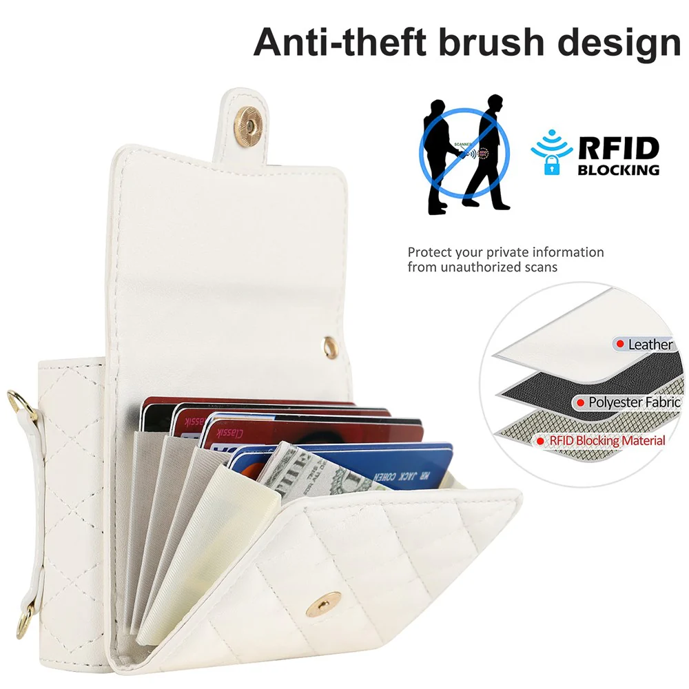 ZD 03 for Samsung Galaxy Z Flip7 FE 5G / Z Flip6 5G Case Bag Design PU Leather Crossbody Phone Cover RFID Blocking - White - Image 4