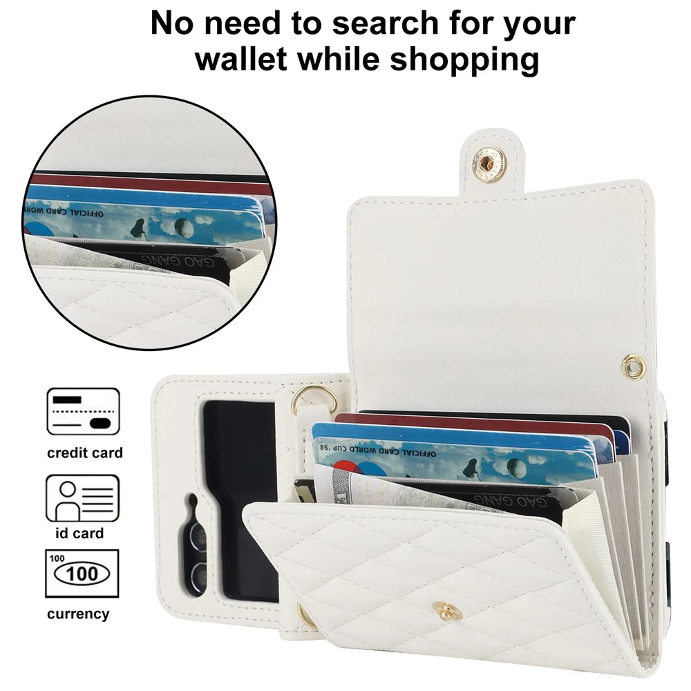 ZD 03 for Samsung Galaxy Z Flip7 FE 5G / Z Flip6 5G Case Bag Design PU Leather Crossbody Phone Cover RFID Blocking - White - Image 5