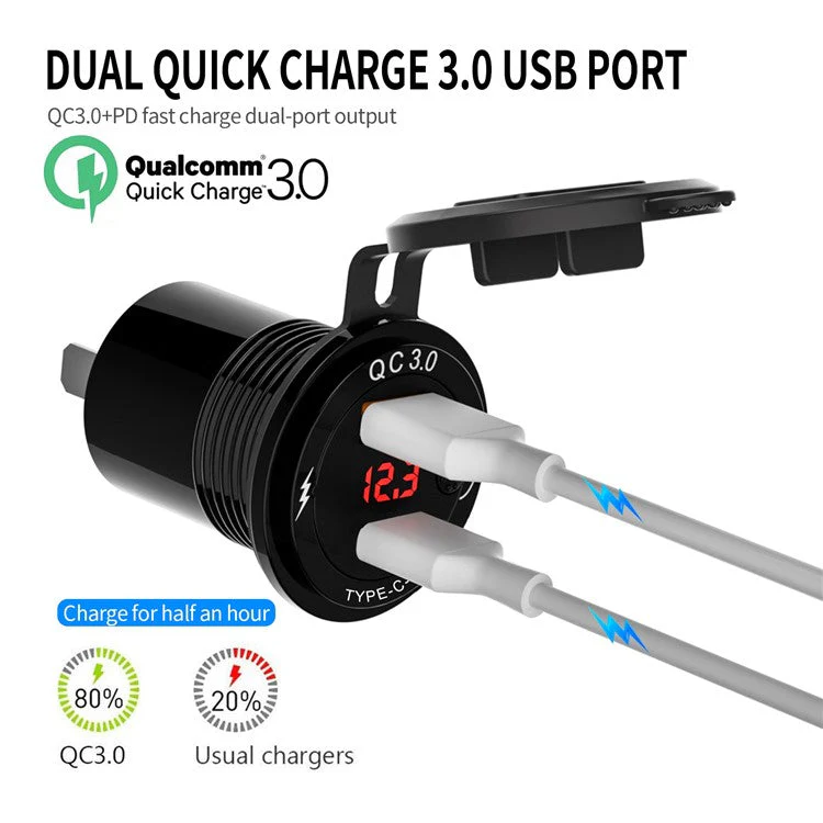 ZH-1427B1 QC3.0 USB+Type C PD 20W Car Charger Fast Charging Plug Adapter with Digital Display Screen - Image 4