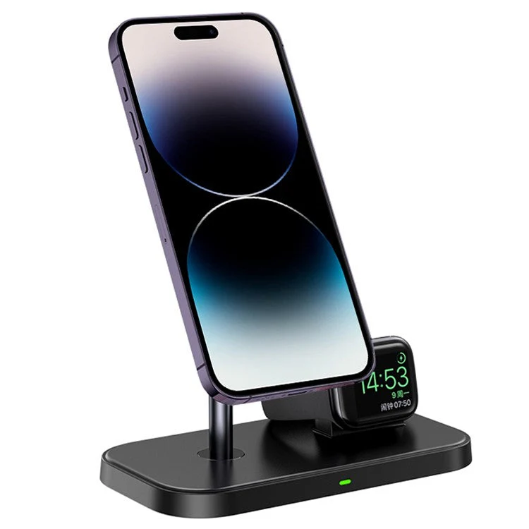 ZHX-WA21 2-in-1 Magnetic Wireless Charger Desktop Charging Stand for iPhone 12 / 13 / 14 Series, iWatch Anti-Slip 60-Degrees Adjustable Charging Station - Black - Image 3